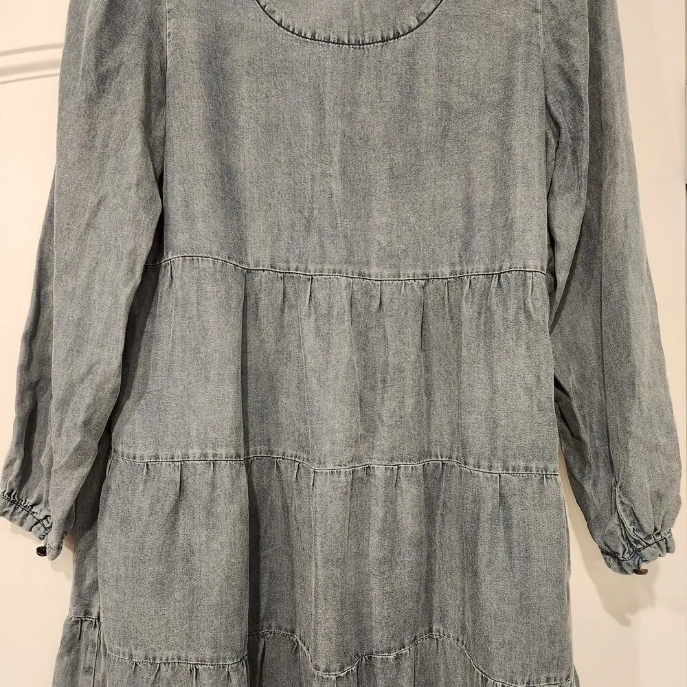 Aqua Tencel V-neck blue Babydoll dress size small - Picture 6 of 7